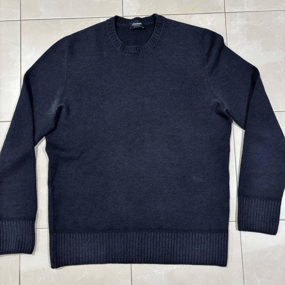 Drumohr Sweater Extra Fine Merino Wool Gray Blue Crewneck Men's Large T50 Italy